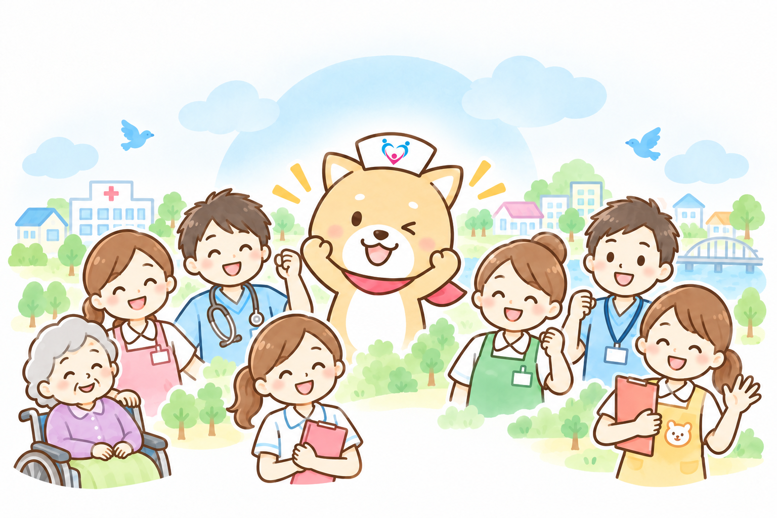 20年目を迎えたしんくんと街並みのイラスト
